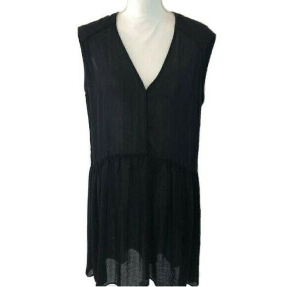 Sandro Dress Womens Size 3 Black Chiffon Sleeveless Sheer Polyester V Neck